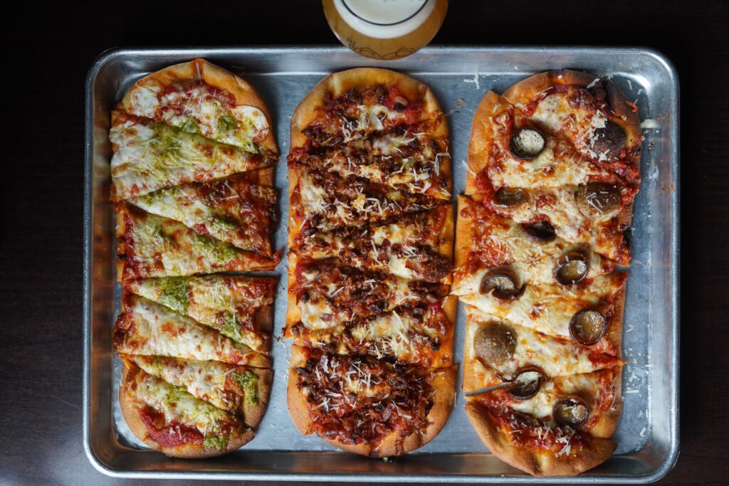 Flatbread pizzas with beer